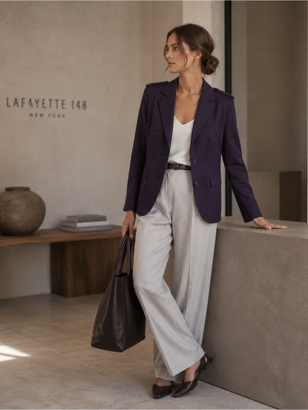 LAFAYETTE 148 NEW YORK Women’s Blazer Jacket Size 8 Purple Cotton Blend Military